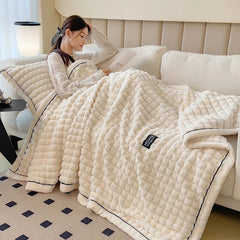 Luxury Double Layer Faux Rabbit Fur Throw Blanket Soft Warm